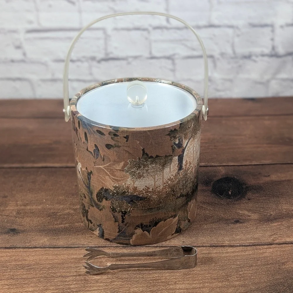 Jubilee Ice‎ Bucket with Lid and Tongs Hunting Scene Barware Decor